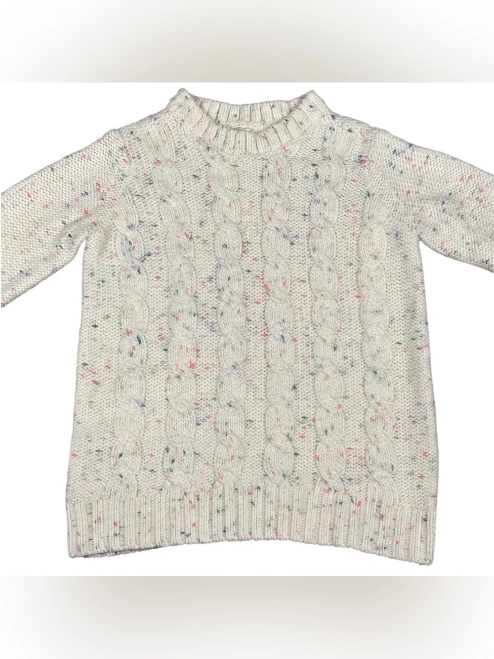 OshKosh B’gosh Girls Size 8 Cable Knit Sweater Cream Confetti Speckled Pullover